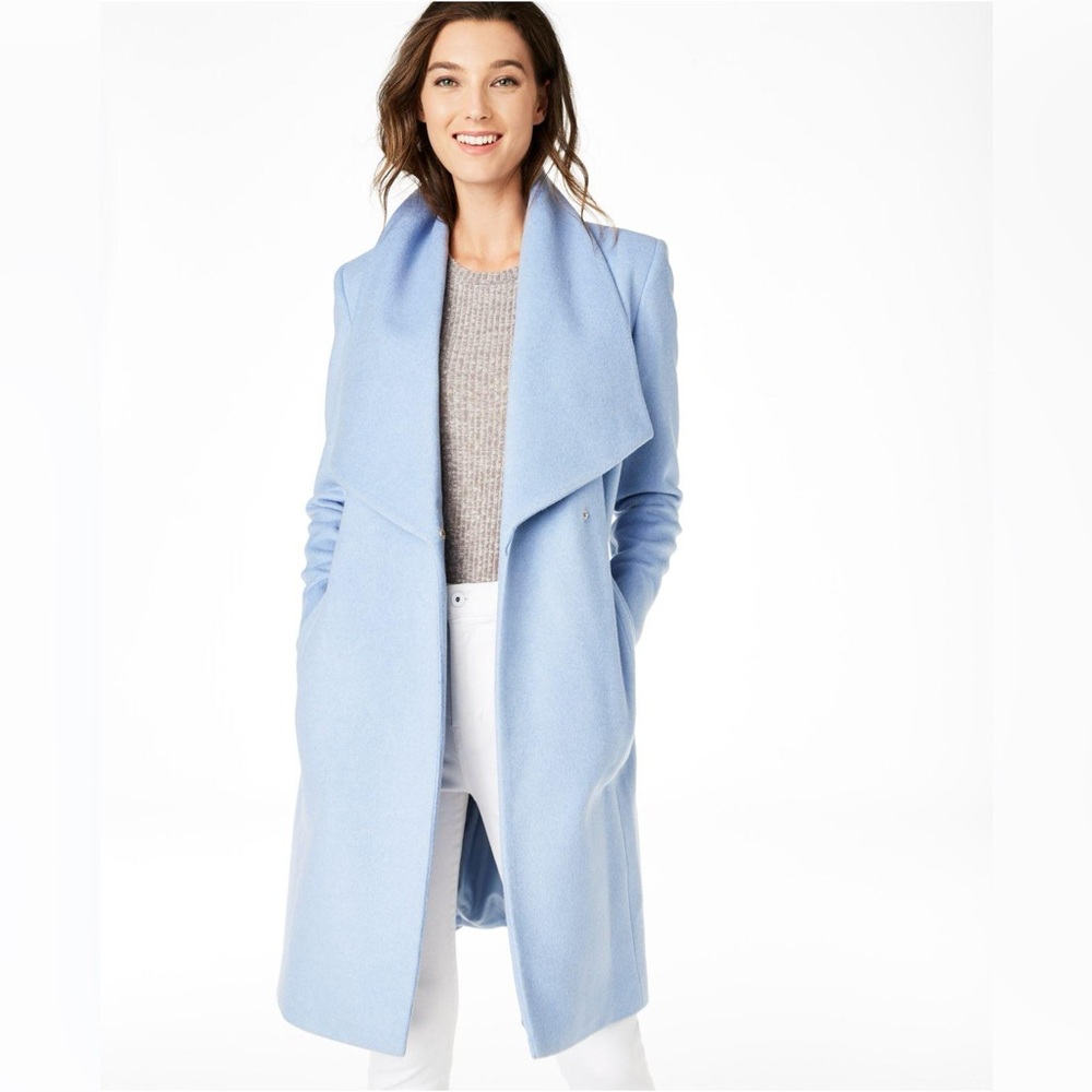 Cole Haan Wool Wrap Coat Baby Blue